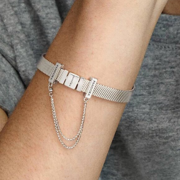 Pandora - Reflexions Bracelet with Safety Chain Clip Charm - Silver - Picture 6 of 14